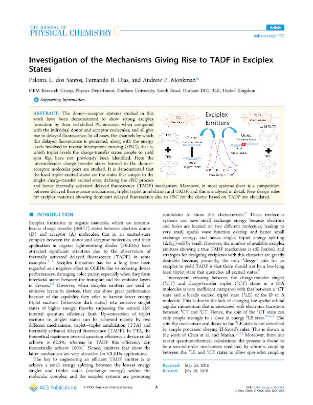 Investigation of the Mechanisms Giving Rise to TADF in Exciplex States Thumbnail