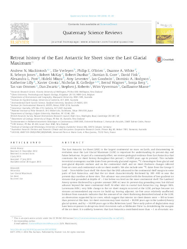 Retreat history of the East Antarctic Ice Sheet since the Last Glacial Maximum Thumbnail