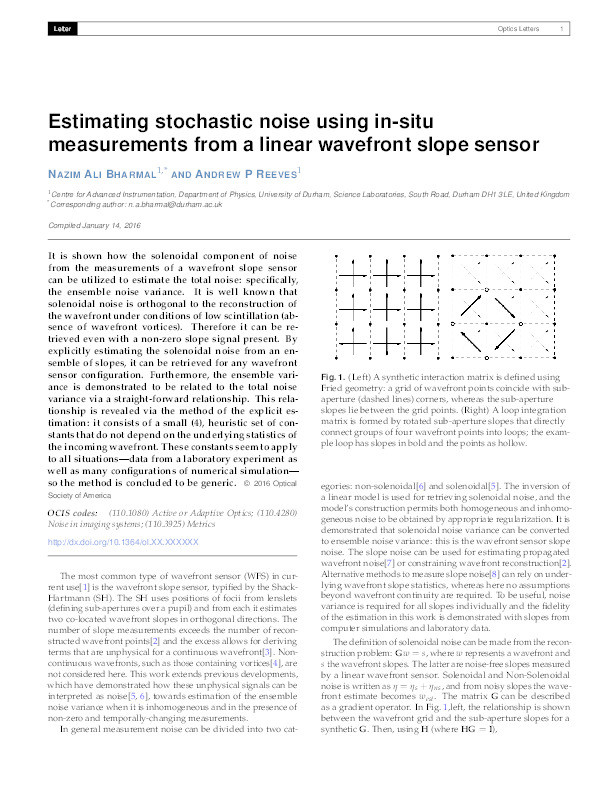 Estimating stochastic noise using in-situ measurements from a linear wavefront slope sensor Thumbnail