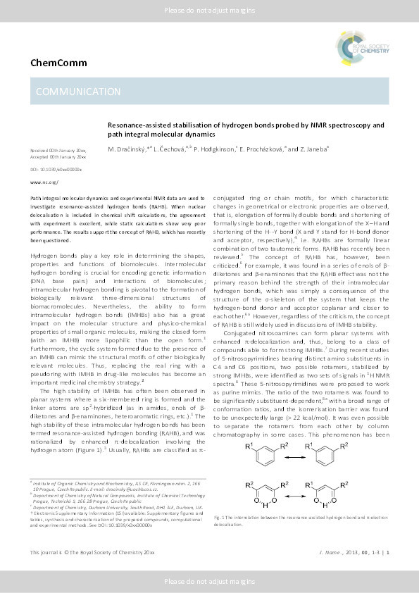 Resonance-assisted stabilisation of hydrogen bonds probed by NMR spectroscopy and path integral molecular dynamics Thumbnail