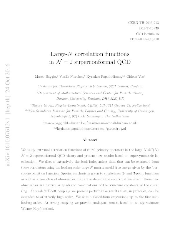 Large-N correlation functions in N = 2 superconformal QCD Thumbnail