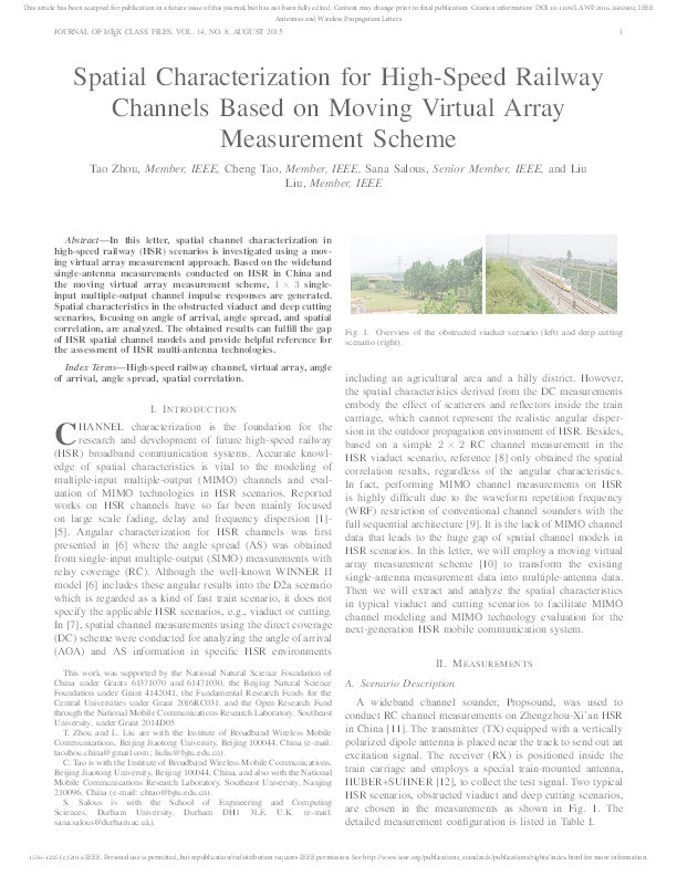 Spatial characterization for high speed railway channels based on moving virtual array measurement scheme Thumbnail