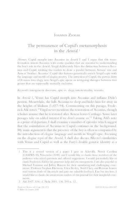 The Permanence of Cupid's Metamorphosis in the Aeneid Thumbnail