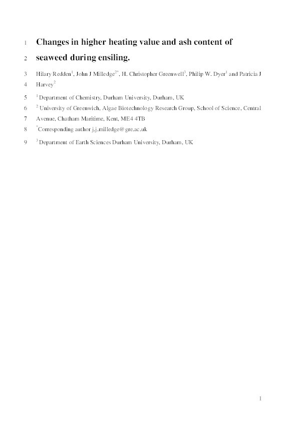 Changes in higher heating value and ash content of seaweed during ensiling Thumbnail