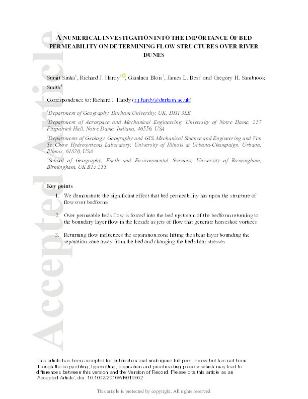 A numerical investigation into the importance of bed permeability on determining flow structures over river dunes Thumbnail