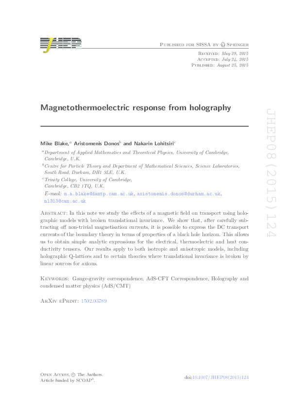 Magnetothermoelectric response from holography Thumbnail