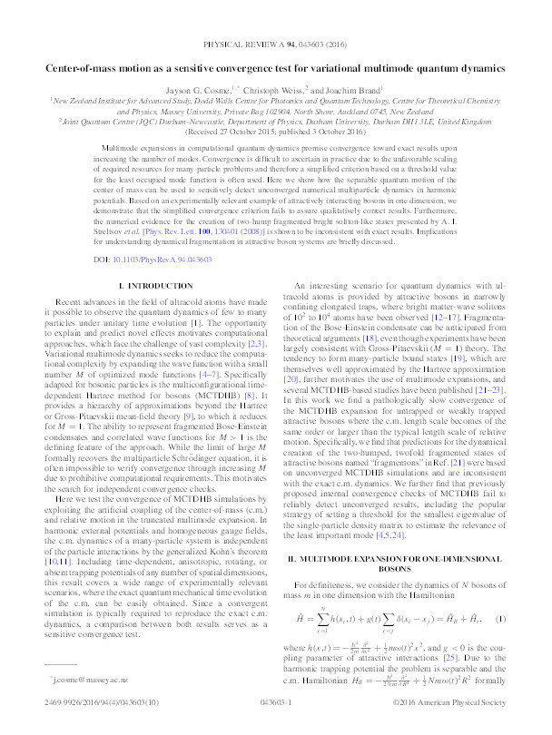 Center-of-mass motion as a sensitive convergence test for variational multimode quantum dynamics Thumbnail