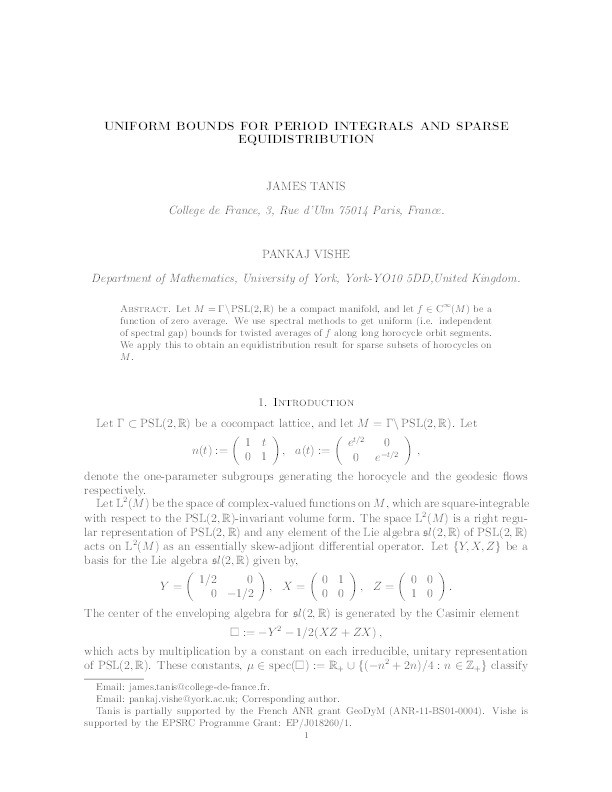 Uniform Bounds for Period Integrals and Sparse Equidistribution Thumbnail