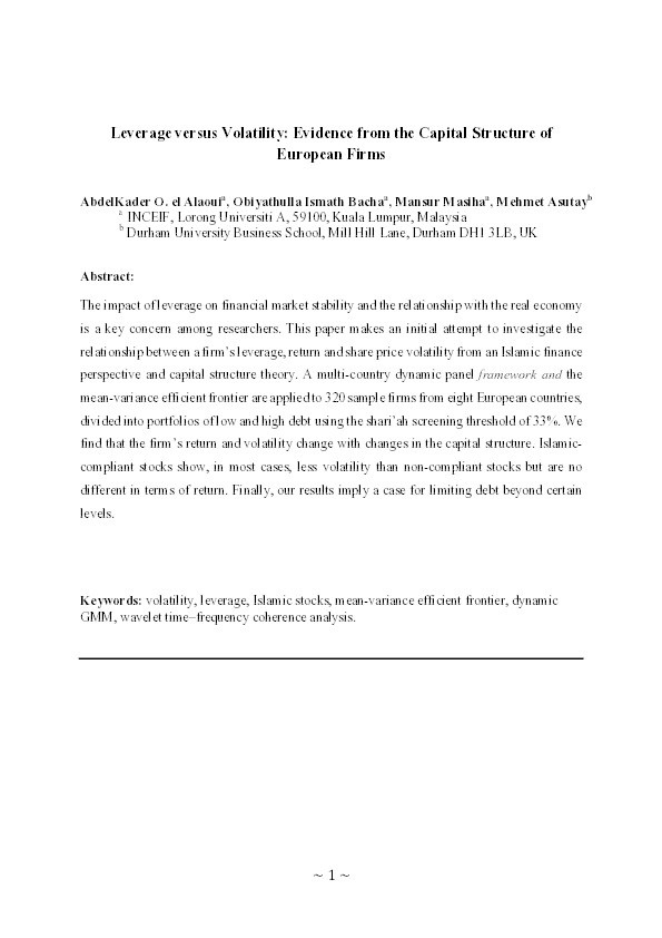 Leverage versus volatility: Evidence from the capital structure of European firms Thumbnail