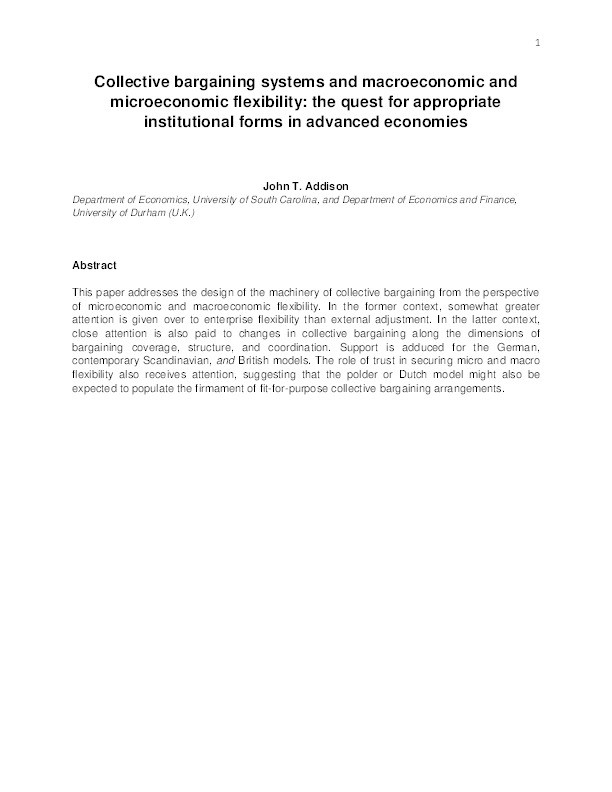 Collective bargaining systems and macroeconomic and microeconomic flexibility: the quest for appropriate institutional forms in advanced economies Thumbnail