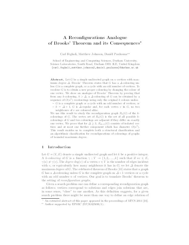 A Reconfigurations Analogue of Brooks' Theorem and Its Consequences Thumbnail