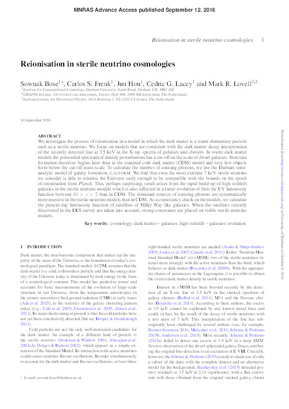 Reionisation in sterile neutrino cosmologies Thumbnail