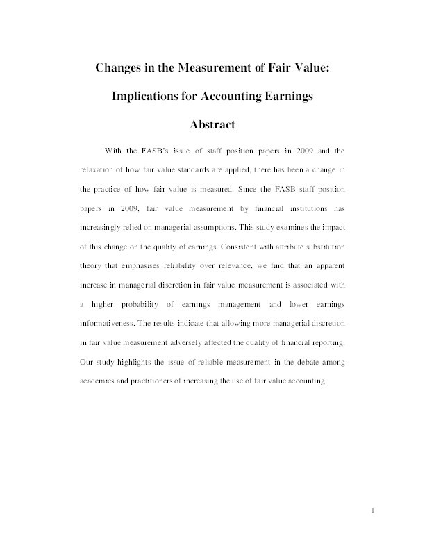 Changes in the Measurement of Fair Value: Implications for Accounting Earnings Thumbnail
