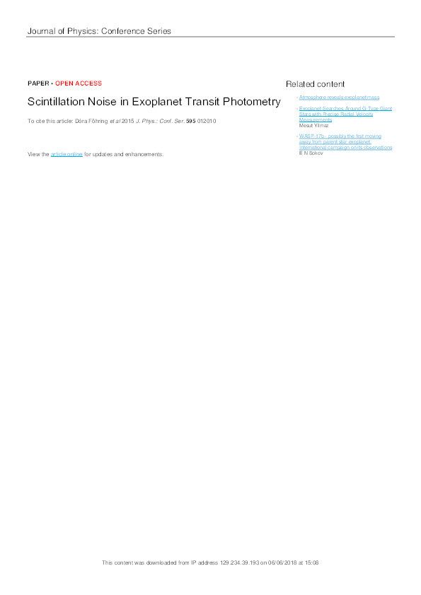 Scintillation Noise in Exoplanet Transit Photometry Thumbnail