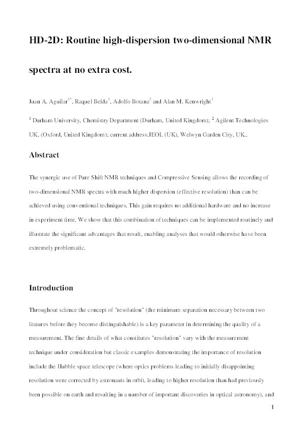 HD-2D: routine high-dispersion two-dimensional NMR spectra at no extra cost Thumbnail