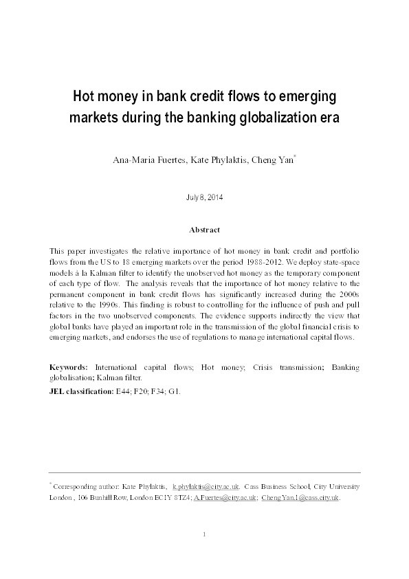 Hot money in bank credit flows to emerging markets during the banking globalization era Thumbnail