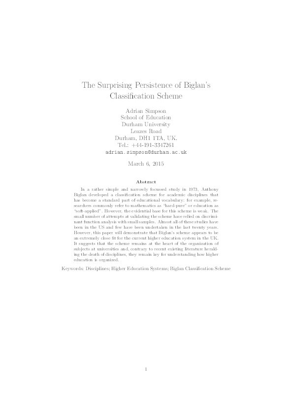 The Surprising Persistence of Biglan's Classification Scheme Thumbnail