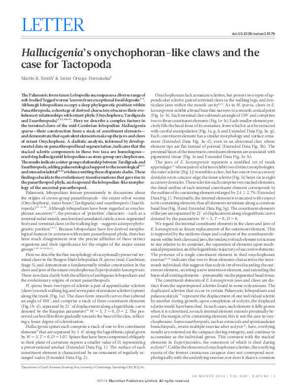 Hallucigenia’s onychophoran-like claws and the case for Tactopoda Thumbnail