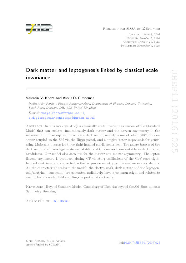 Dark matter and leptogenesis linked by classical scale invariance Thumbnail