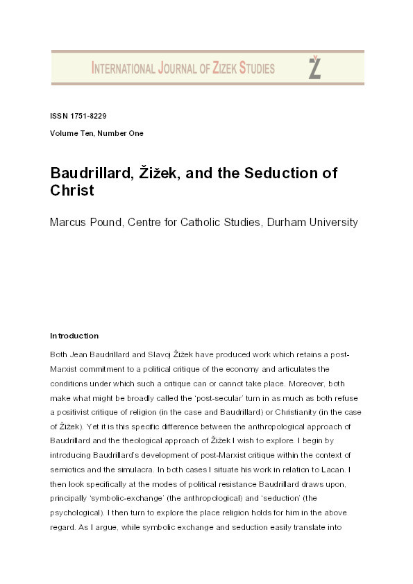 Baudrillard, Žižek, and the Seduction of Christ Thumbnail