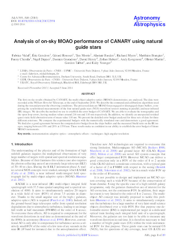 Analysis of on-sky MOAO performance of CANARY using natural guide stars Thumbnail