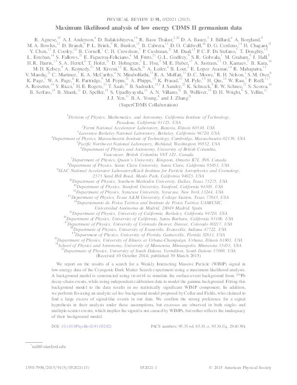 Maximum Likelihood Analysis of Low Energy CDMS II Germanium Data Thumbnail