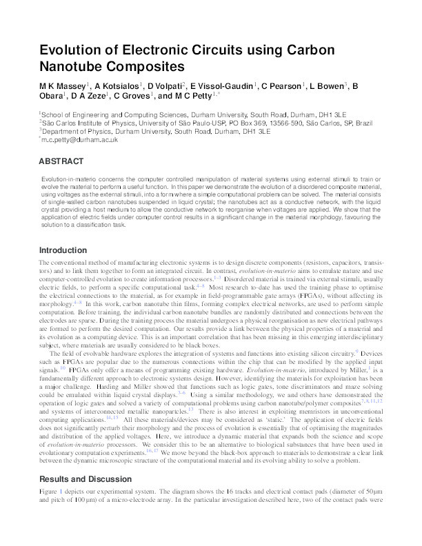 Evolution of Electronic Circuits using Carbon Nanotube Composites Thumbnail
