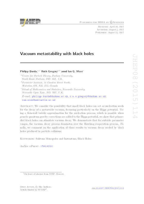 Vacuum metastability with black holes Thumbnail