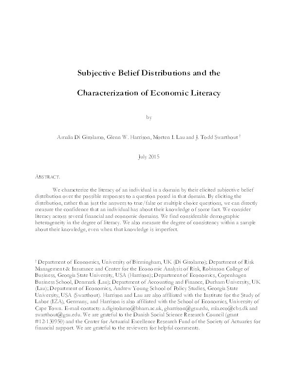 Subjective Belief Distributions and the Characterization of Economic Literacy Thumbnail