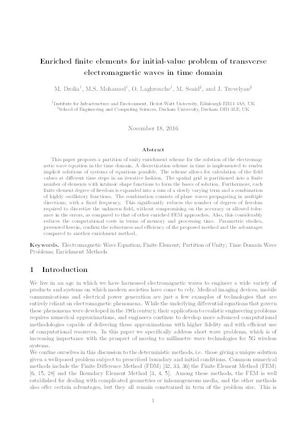 Enriched finite elements for initial-value problem of transverse electromagnetic waves in time domain Thumbnail