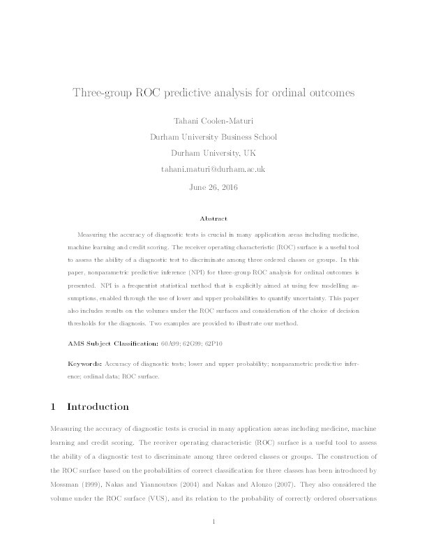 Three-group ROC predictive analysis for ordinal outcomes Thumbnail