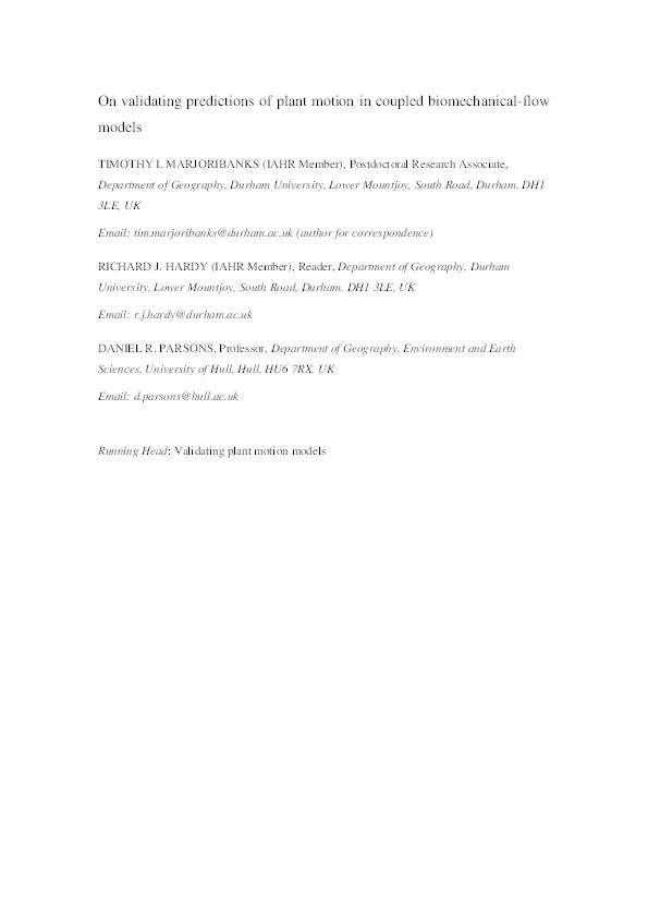 On validating predictions of plant motion in coupled biomechanical-flow models Thumbnail