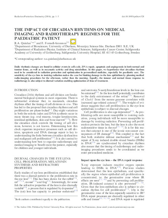 The impact of circadian rhythms on medical imaging and radiotherapy regimes for the paediatric patient Thumbnail