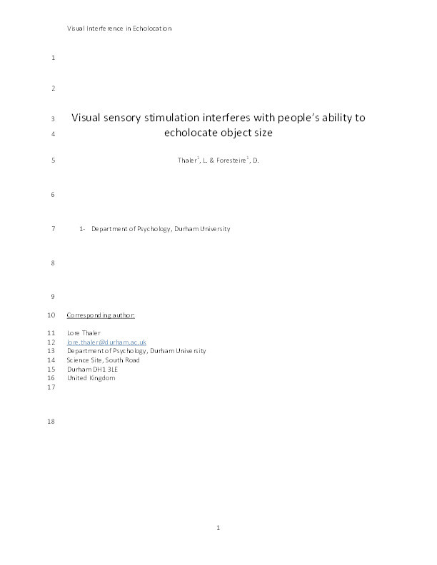 Visual sensory stimulation interferes with people’s ability to echolocate object size Thumbnail