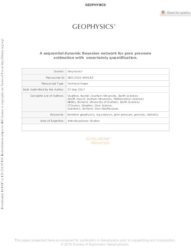 A sequential dynamic Bayesian network for pore pressure estimation with uncertainty quantification Thumbnail