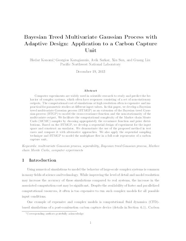 Bayesian treed multivariate Gaussian process with adaptive design: Application to a carbon capture unit Thumbnail