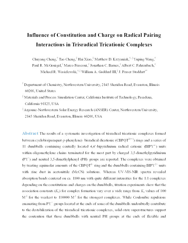 Influence of constitution and charge on radical pairing interactions in tris-radical tricationic complexes Thumbnail