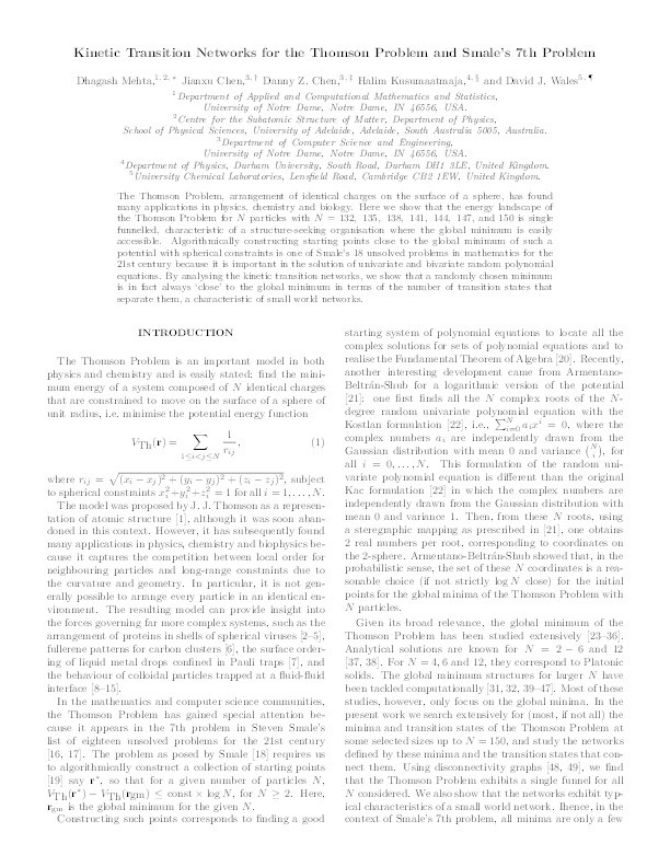 Network of Minima of the Thomson Problem and Smale's 7th Problem Thumbnail