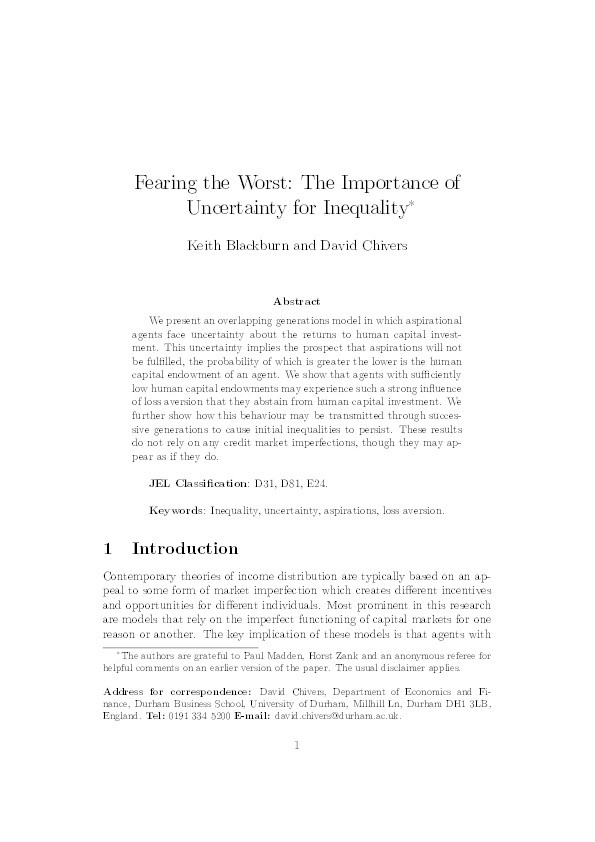 Fearing the worst: the importance of uncertainty for inequality Thumbnail