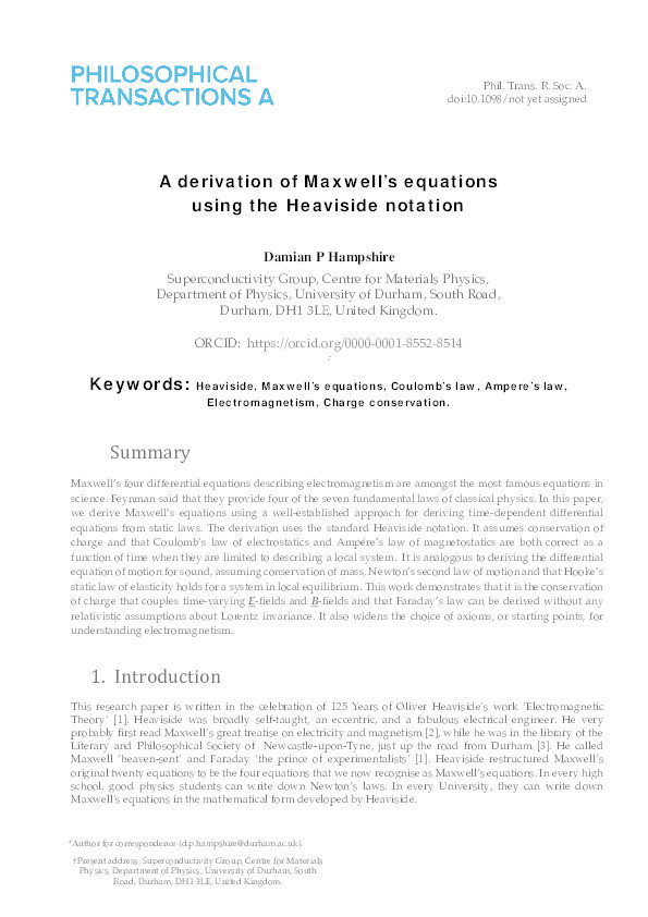 A derivation of Maxwell’s equations using the Heaviside notation Thumbnail