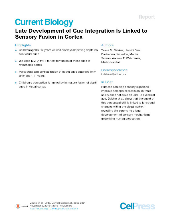 Late development of cue integration is linked to sensory fusion in cortex Thumbnail