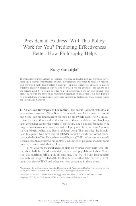 Presidential Address: Will This Policy Work for You? Predicting Effectiveness Better: How Philosophy Helps Thumbnail