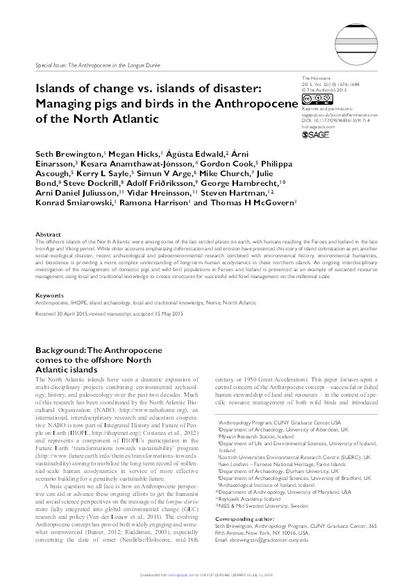 Islands of change vs. islands of disaster: Managing pigs and birds in the Anthropocene of the North Atlantic Thumbnail