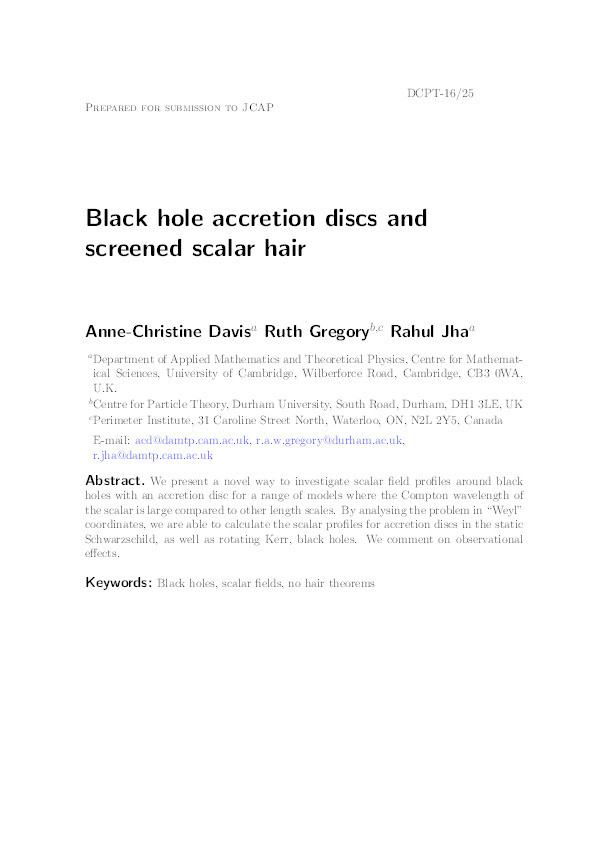 Black hole accretion discs and screened scalar hair Thumbnail
