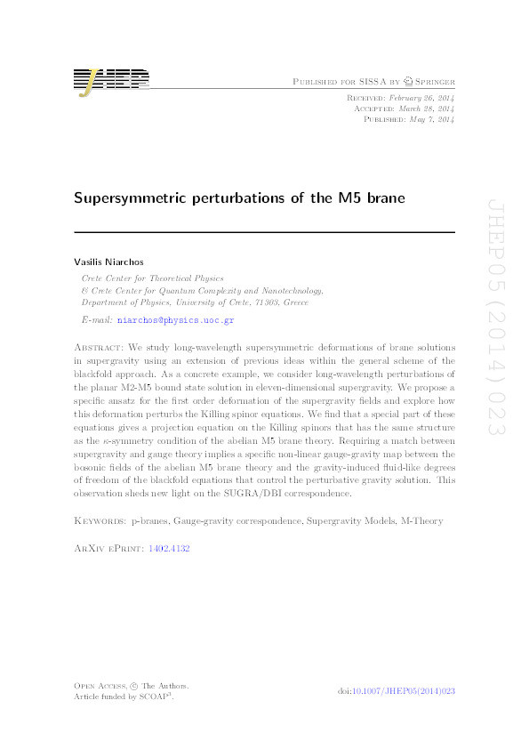 Supersymmetric Perturbations of the M5 brane Thumbnail