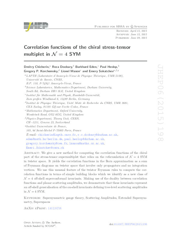 Correlation functions of the chiral stress-tensor multiplet in N=4 SYM Thumbnail