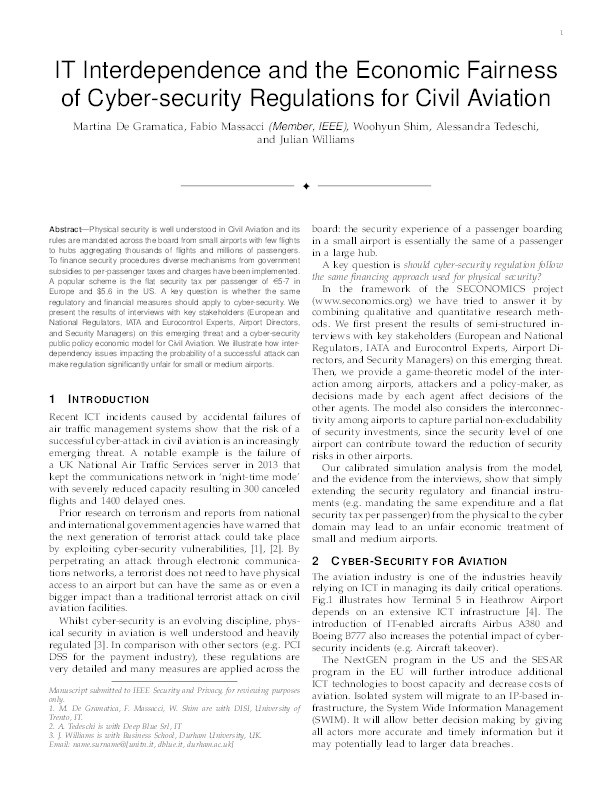 IT Interdependence and the Economic Fairness of Cyber-security Regulations for Civil Aviation Thumbnail