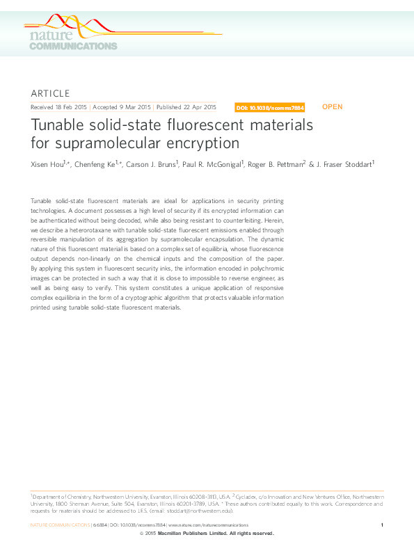 Tunable solid-state fluorescent materials for supramolecular encryption Thumbnail