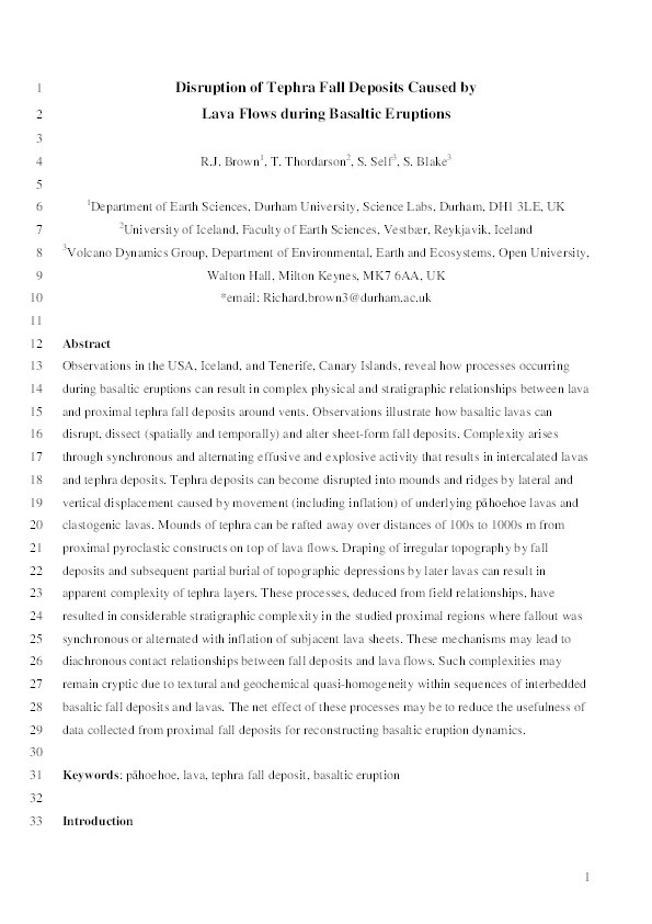 Disruption of Tephra Fall Deposits Caused by Lava Flows during Basaltic Eruptions Thumbnail