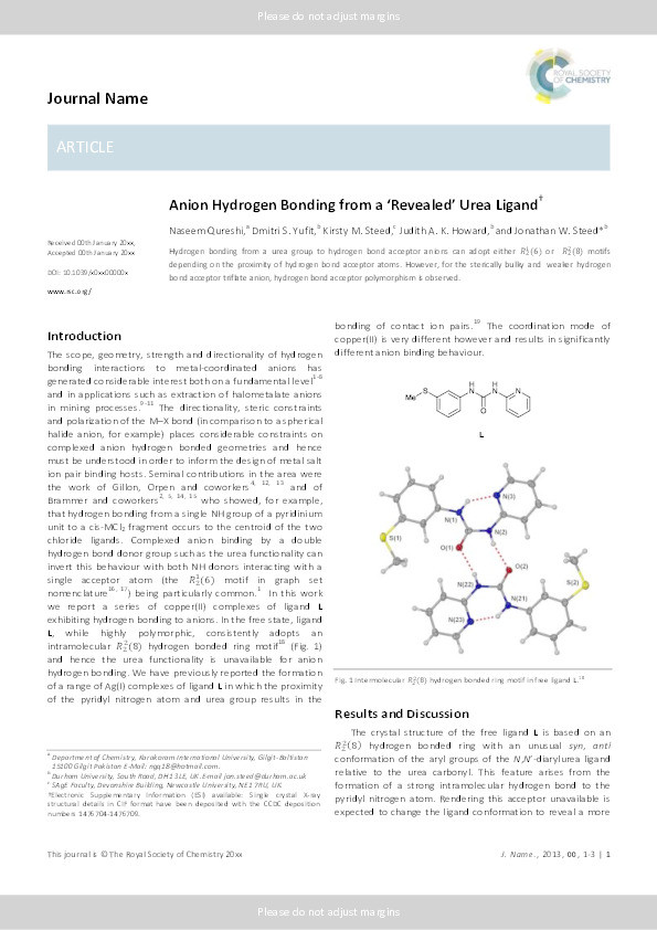 Anion Hydrogen Bonding from a ‘Revealed’ Urea Ligand Thumbnail